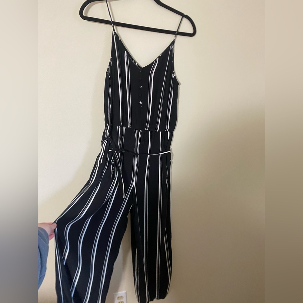 LOFT Black & White Striped Jumpsuit